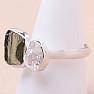 Vltavín and Herkimer diamond ring silver Ag 925 LOT13