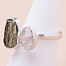 Vltavín and Herkimer diamond ring silver Ag 925 LOT14