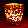 Glass candlestick for tea and votive candles Mosaic yellow-red