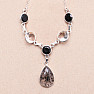 Crystal with inclusions black dot necklace Ag 925 25056