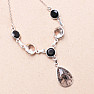 Crystal with inclusions black dot necklace Ag 925 25056