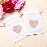 White burlap bag with heart 10 x 14 cm