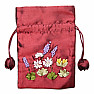 Wine brocade bag with embroidered flowers 9.6 x 14.2 cm