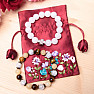 Wine brocade bag with embroidered flowers 9.6 x 14.2 cm