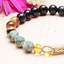 Green jasper, tiger&#39;s eye and obsidian bead bracelet RB Design 121