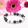 Black agate and mother-of-pearl from porcelain flower beads bracelet RB Design 143