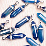 Agate blue crystal pendant double sided silver color