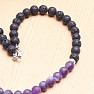 Lava stone necklace with satin amethyst