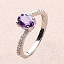 Silver ring with African amethyst and zircons Ag 925 017195 AFAM