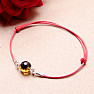 Fashion bracelet red string with green amber bead and silver Ag 925