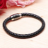 Men's black leather bracelet with a stainless steel clasp