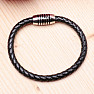 Men's black leather bracelet with a stainless steel clasp