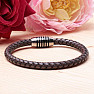 Men's dark brown leather bracelet with a stainless steel clasp