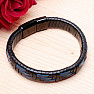 Men's black and blue leather bracelet with a black clasp