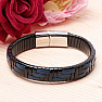 Men's black-blue leather bracelet with a silver-colored clasp