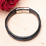 Men's black-blue leather bracelet with a silver-colored clasp