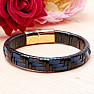 Men's black-blue leather bracelet with a gold-colored clasp