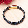 Men's black-blue leather bracelet with a gold-colored clasp