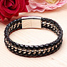 Men's black leather bracelet Curb - clasp silver color 1.4 cm