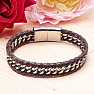 Men's brown leather bracelet Curb - clasp silver color 1.4 cm