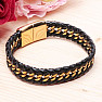 Men's black leather bracelet Curb - gold-colored clasp 1.4 cm