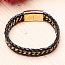 Men's black leather bracelet Curb - gold-colored clasp 1.4 cm