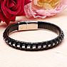 Men's black leather bracelet Rope clasp silver color