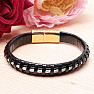 Men's black leather bracelet Rope buckle gold color