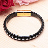 Men's black leather bracelet Rope buckle gold color