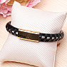 Men's black leather bracelet Rope buckle gold color