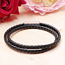 Men's black leather wrap bracelet 42 cm