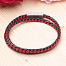 Men's red and black leather wrap bracelet 42 cm