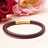 Men's brown leather bracelet with a gold-colored buckle