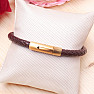 Men's brown leather bracelet with a gold-colored buckle