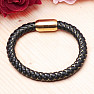 Men's leather fashion bracelet black and gold