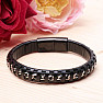 Men's black leather bracelet Curb color silver buckle black