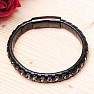 Men's black leather bracelet Curb color silver buckle black