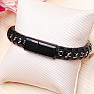 Men's black leather bracelet Curb color silver buckle black