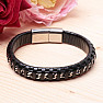 Men's black leather bracelet Curb - silver-colored clasp