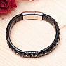 Men's black leather bracelet Curb - silver-colored clasp