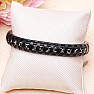 Men's black leather bracelet Curb - silver-colored clasp