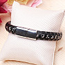 Men's black leather bracelet Curb - silver-colored clasp