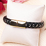 Curb men's black leather bracelet, silver color, gold color clasp