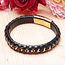 Men's black leather bracelet Curb - gold-colored clasp