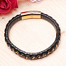 Men's black leather bracelet Curb - gold-colored clasp