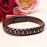 Men's brown leather bracelet Curb color silver buckle black