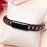 Men's brown leather bracelet Curb color silver buckle black