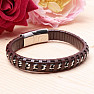 Men's brown leather bracelet Curb - silver-colored clasp