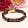 Curb men's brown leather bracelet, silver color, gold color clasp