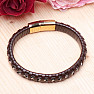 Curb men's brown leather bracelet, silver color, gold color clasp